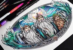 Norwegian gods with aurora borealis tattoo idea