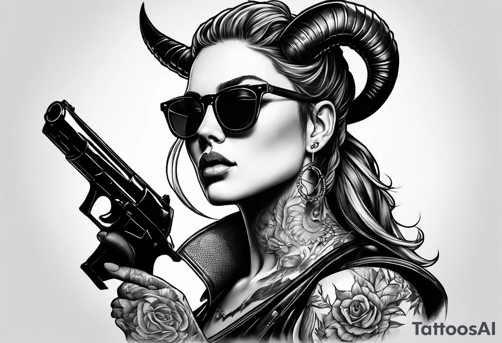 capricorn with sunglasses and a gun tattoo idea