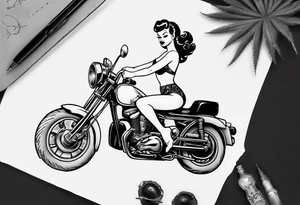 Pinup doll riding motorbike along the beach tattoo idea