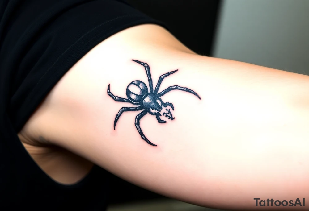 Black widow Spider crawling down sideways with the letter Y on the body of the spider tattoo idea
