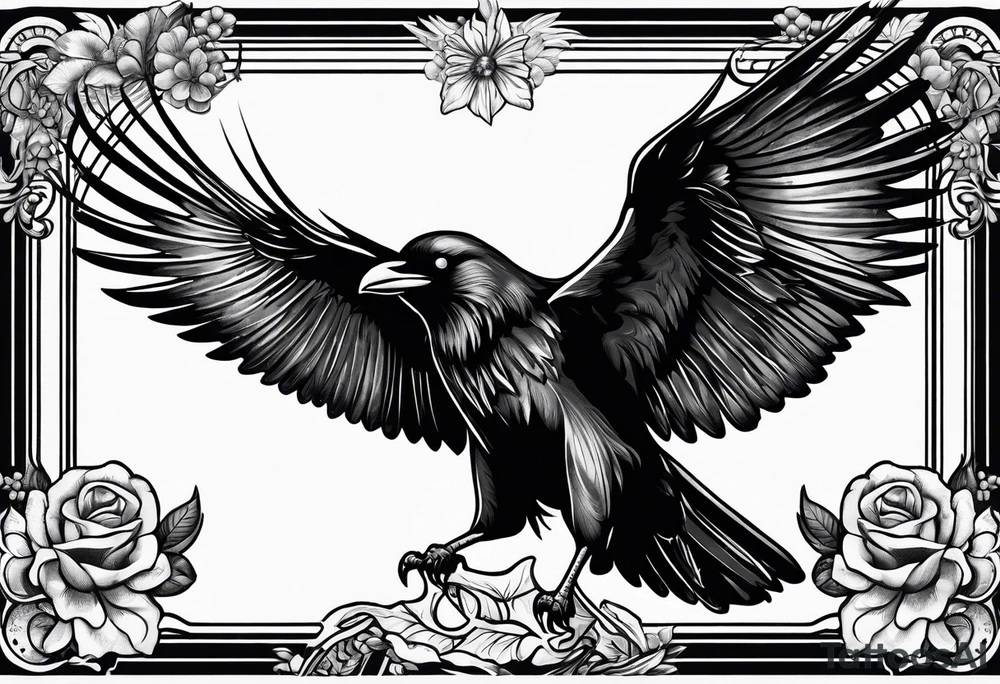Postage stamp shape, may angels lead you in, raven tattoo idea