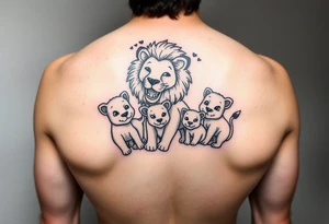 Male lion with 5 cubs tattoo idea