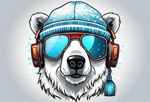 Polar bear wearing a winter hat and snow goggles tattoo idea