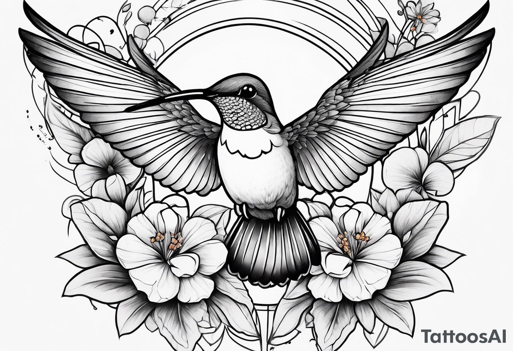 humming bird with flowers and butterflies forearm tattoo idea