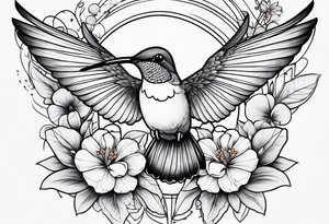 humming bird with flowers and butterflies forearm tattoo idea