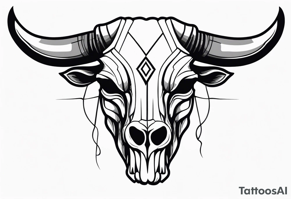 skull of a bull with a line frame, realistic tattoo idea