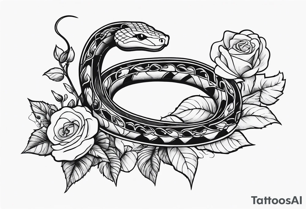 Biblical, snake with roses and vines with thorns rapping around your shoulder to arm tattoo idea