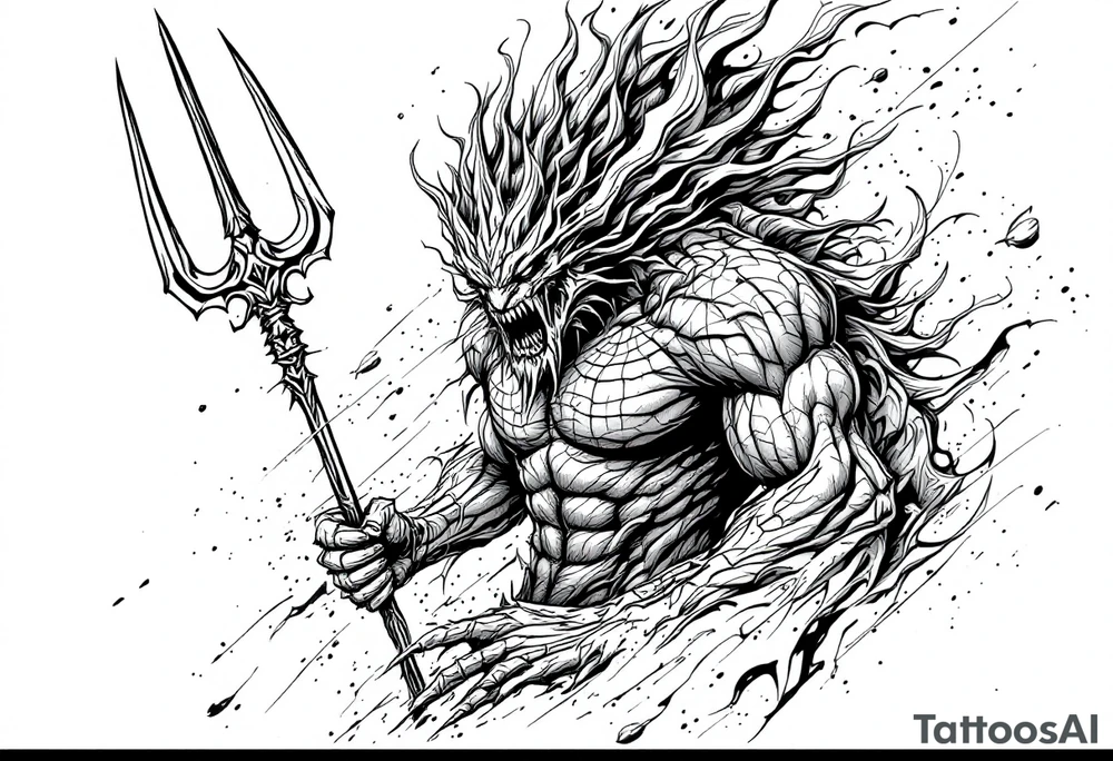 poseidon upper body with trident tattoo idea