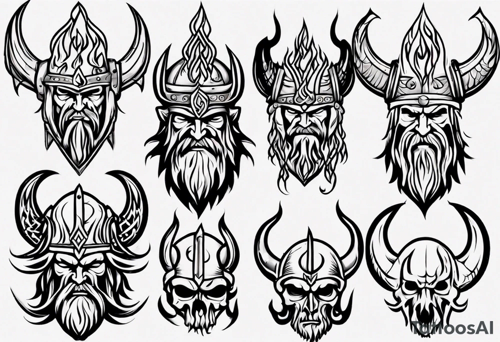 Viking head flames tattoo idea