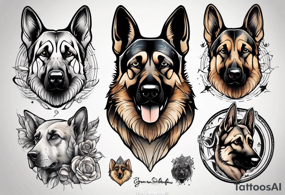 German shepherd portrait tattoo idea