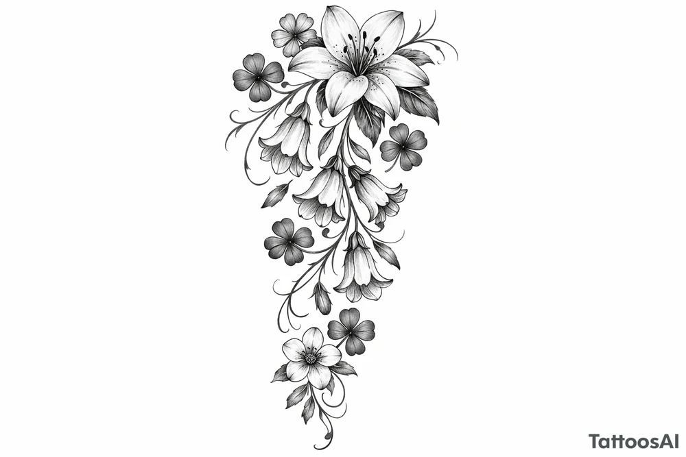 Cascading simple Irish flowers tattoo idea