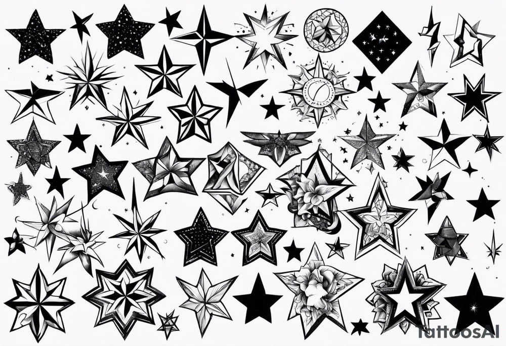 Variety of stars flash sheet tattoo idea