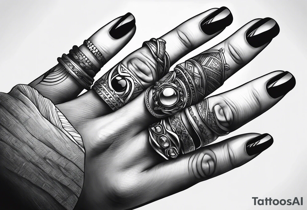 hand holding three rings tattoo idea