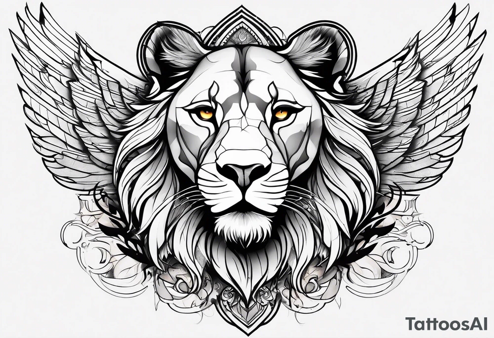 Lioness with wings clock tattoo idea