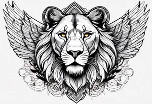 Lioness with wings clock tattoo idea