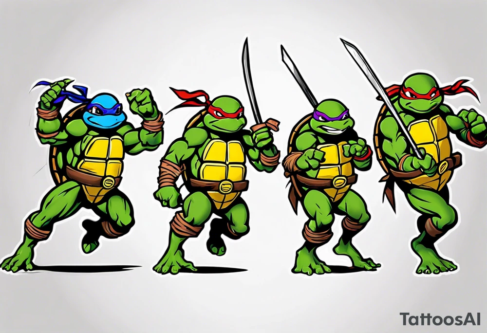 teenage mutant ninja turtles fighting sleeve tattoo idea