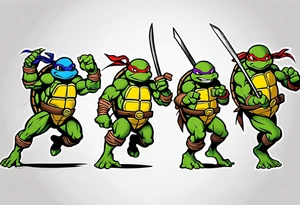 teenage mutant ninja turtles fighting sleeve tattoo idea