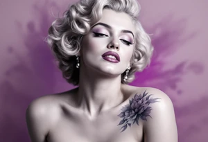 Glamour Marilyn Monroe shot in black and white with a soft purple gradient behind her head. tattoo idea