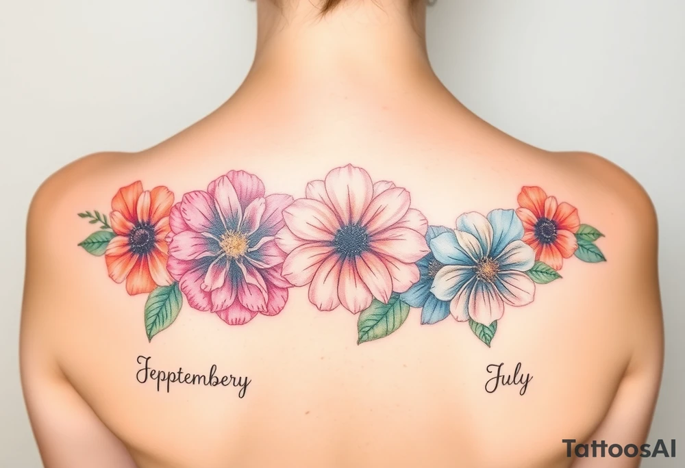 birthday month flowers for September January, June, May and July. Do not put months written on it tattoo idea