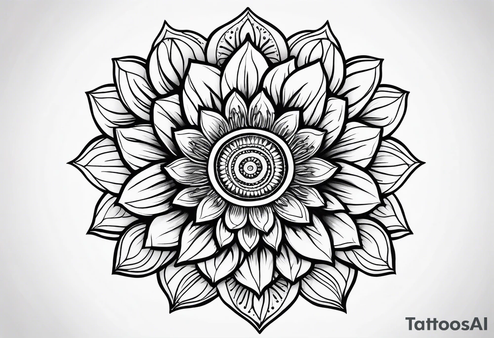 sunflower geometric with leaves mandala tattoo idea