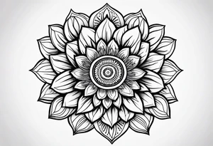 sunflower geometric with leaves mandala tattoo idea
