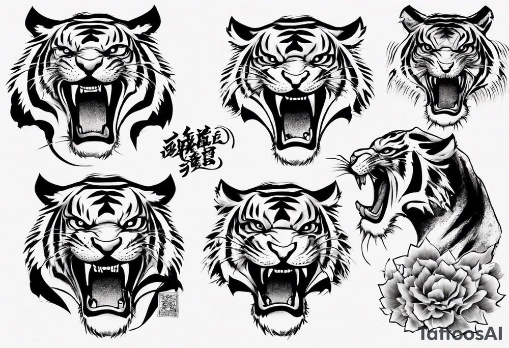 Ferocious Tiger roaring using ancient Japanese ink tattoo idea