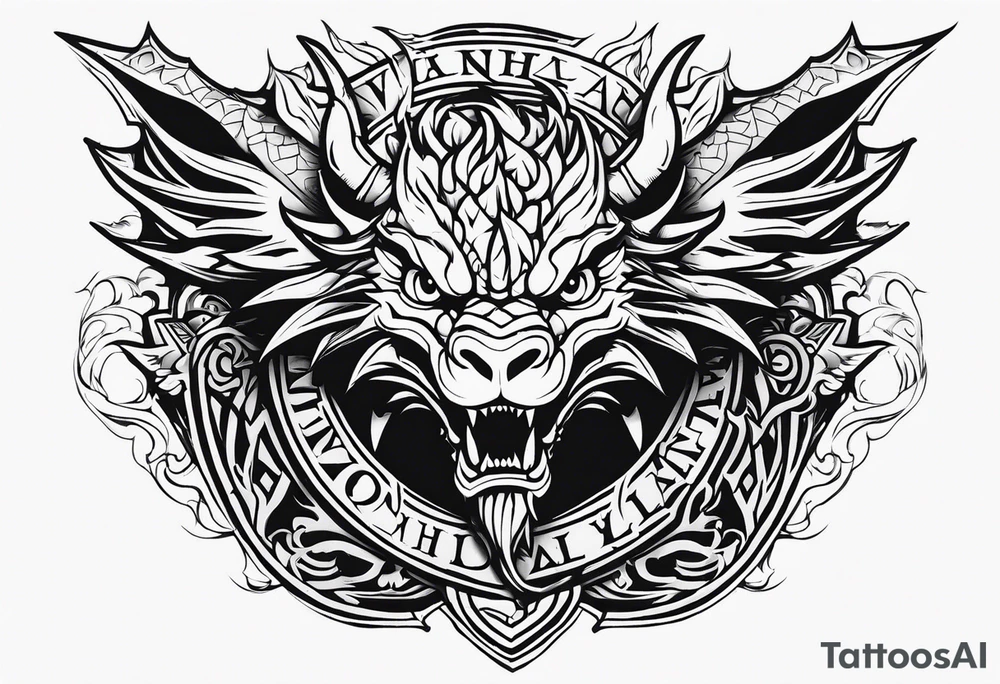 Valhalla sword shield dragon head tattoo idea