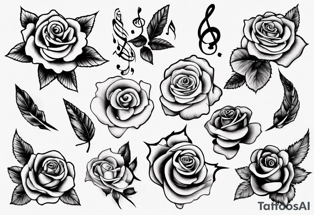 music around rose tattoo idea