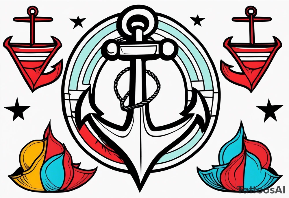 anchor old school vintage minimal bold colors tattoo idea