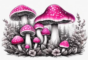 pink and white mushroom forest, smoke coming from caterpillars mouth tattoo idea