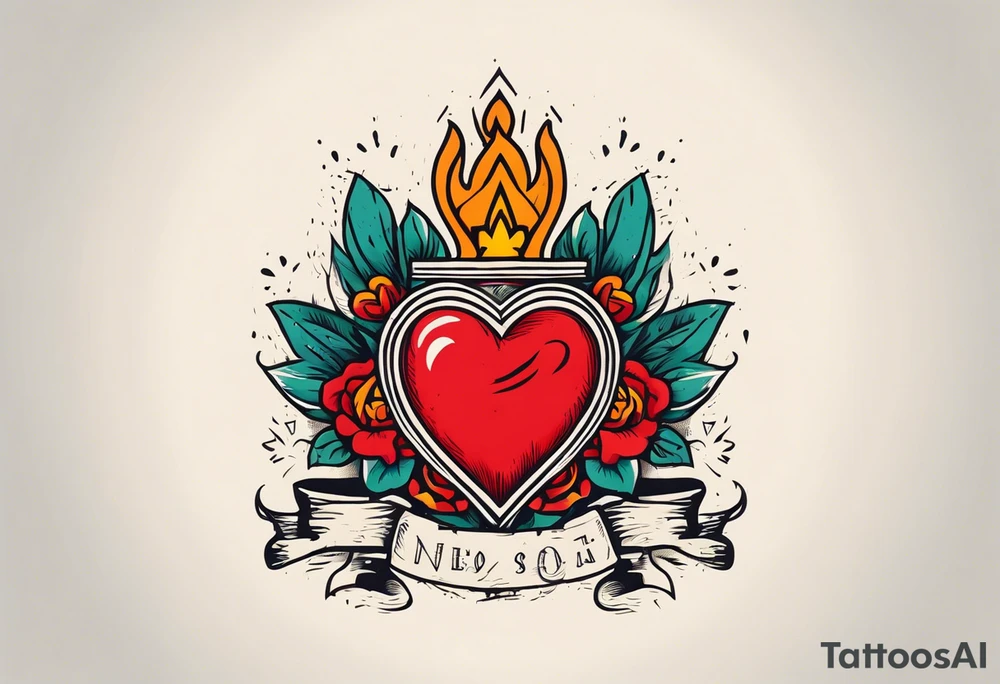 sacred heart vintage traditional tattoo simple sketch old school bold colors with banner christian tattoo idea