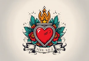sacred heart vintage traditional tattoo simple sketch old school bold colors with banner christian tattoo idea
