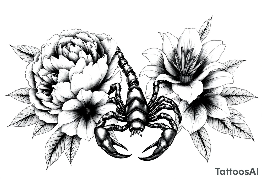 peonies and lilies with scorpion tattoo idea