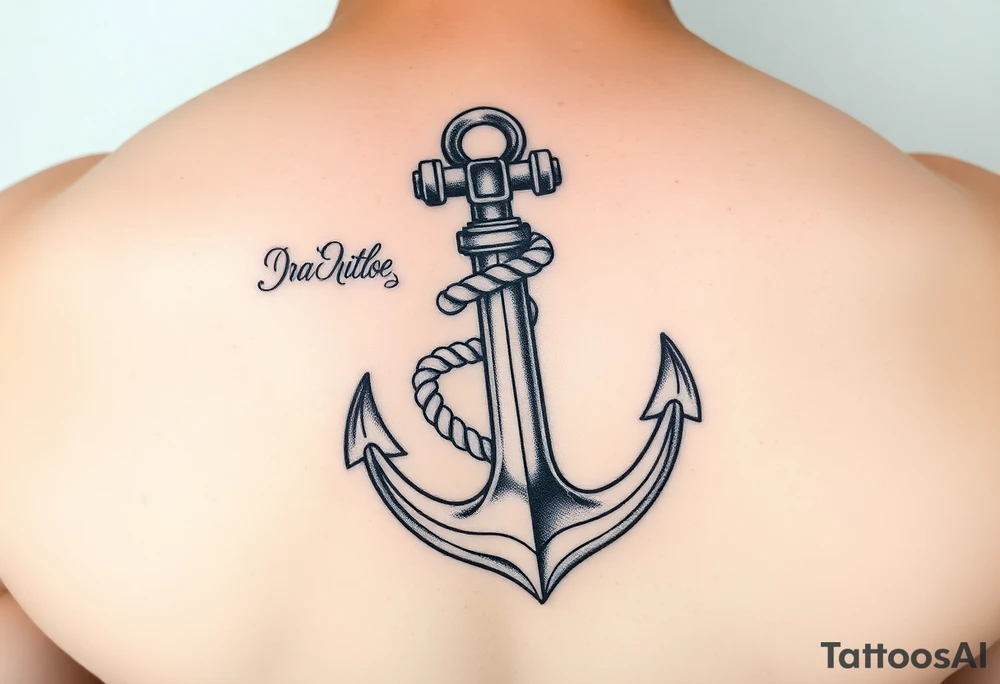 weathered anchor wrapped in nautical rope with sea waves tattoo idea