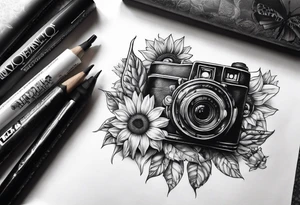 Butterfly, sunflower, camera, book tattoo idea