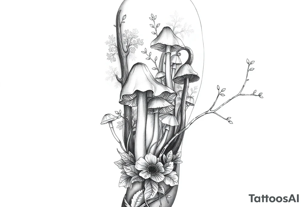 Wild fungi in forest tattoo idea
