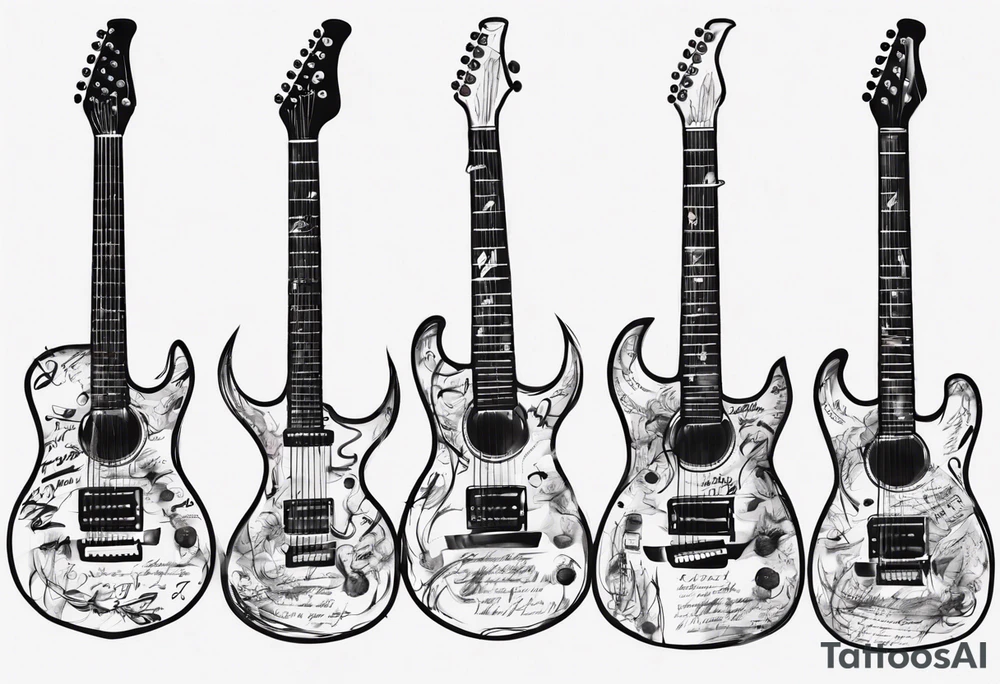 Guitar neck with strings made of signatures tattoo idea