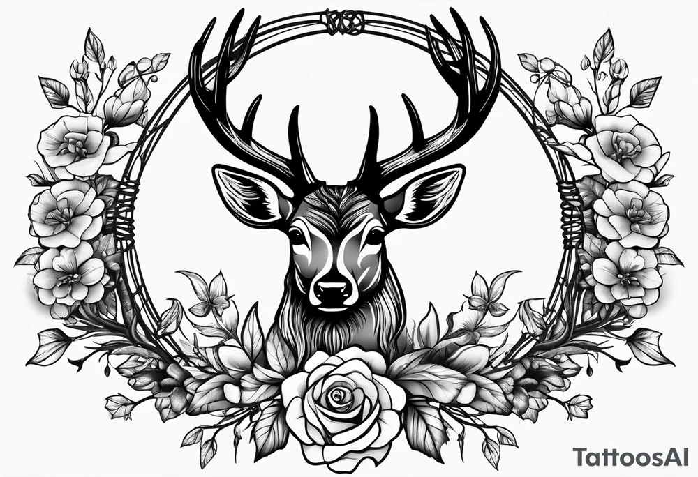 Deer antler, barbed wire, and flowers tattoo idea Deer antler, barbed wire, and flowers tattoo idea