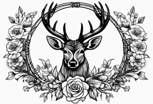 Deer antler, barbed wire, and flowers tattoo idea