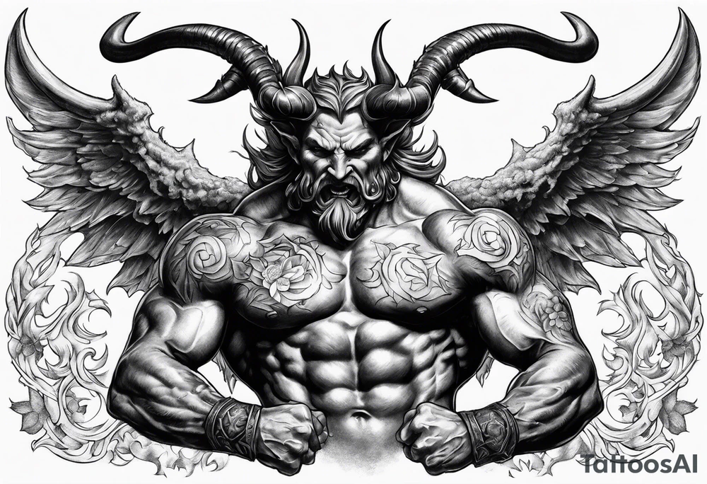 Horned Devil fighting Angel tattoo idea