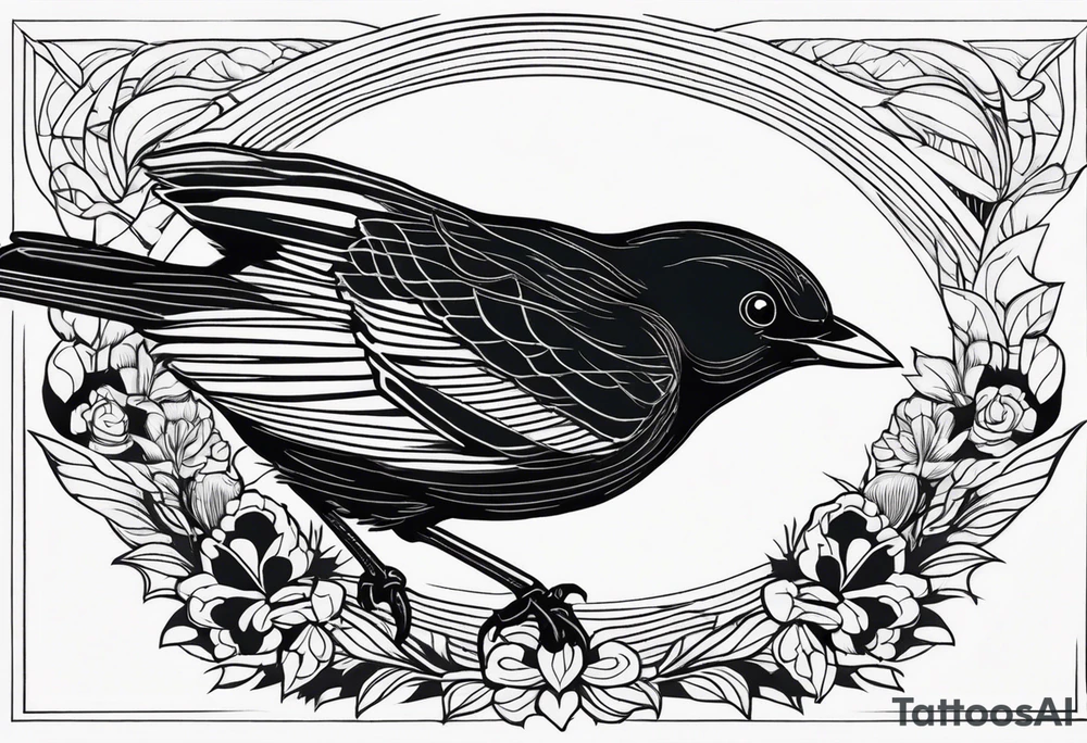 A black only blackbird in fine line style with very few details tattoo idea