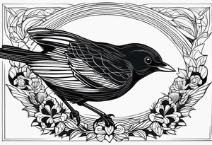 A black only blackbird in fine line style with very few details tattoo idea