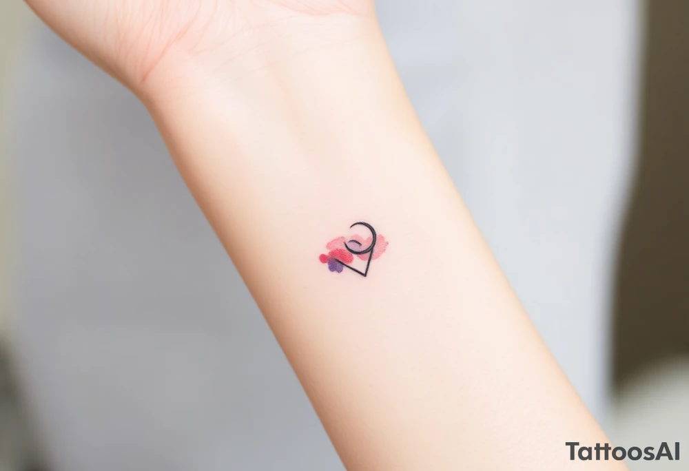 Design a very small (max 2x2 cm) tattoo for the inner wrist that subtly symbolizes lesbian identity. It should be minimal and delicate — possibly fine line or soft color. The design must be discreet yet meaningful, not instantly recognizable as LGBTQ but with layered symbolism. Think of subtle elements like intertwined female symbols, abstract sapphic references, or a hidden double meaning through nature (e.g. flowers, moons, triangles). Avoid clichés or bold pride imagery. Keep it elegant, wearable, and intimate tattoo idea