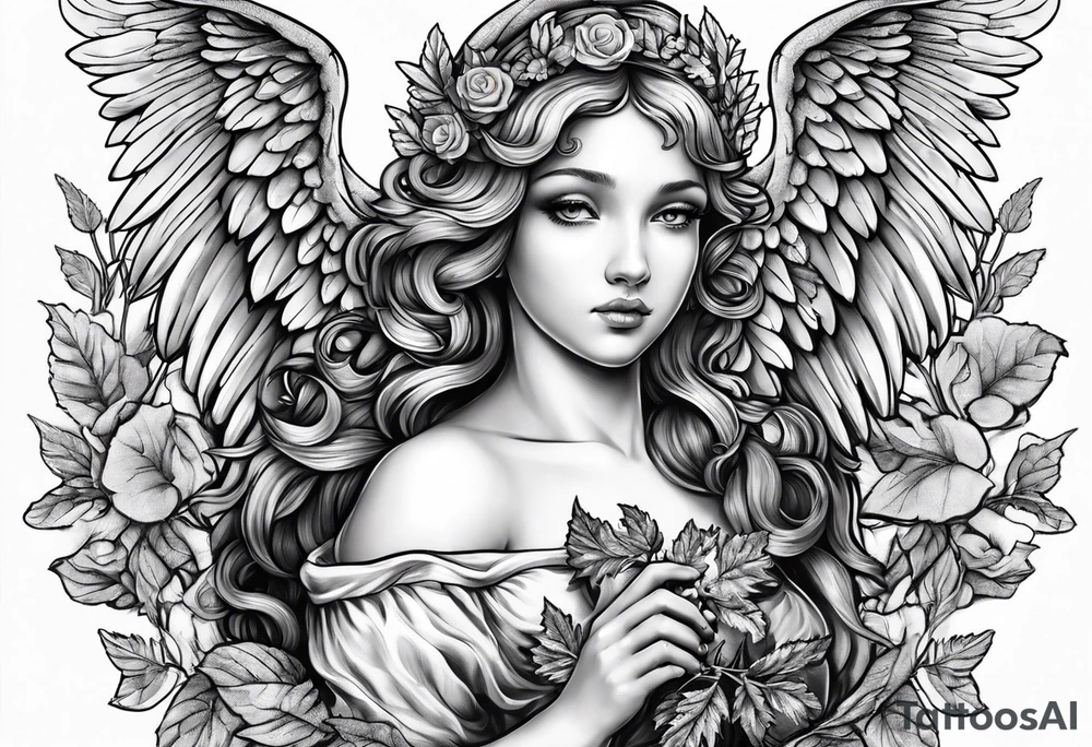 angel holding an acorn tattoo idea