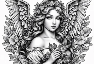 angel holding an acorn tattoo idea