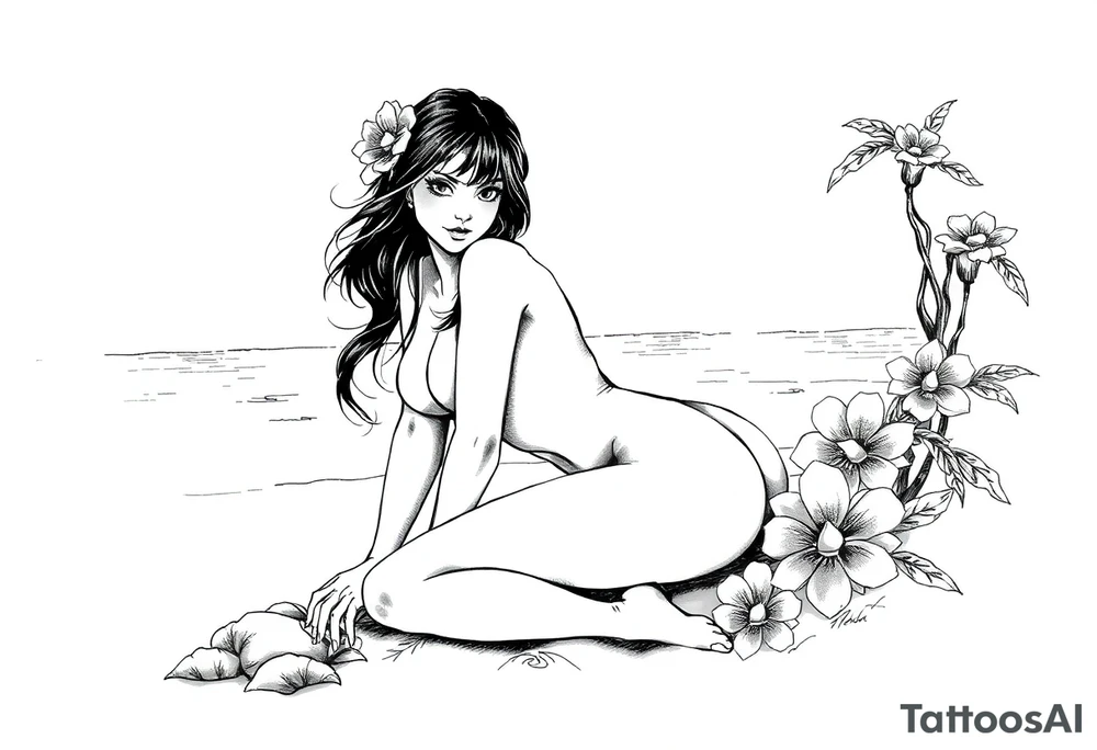 naked girl, on beach tattoo idea