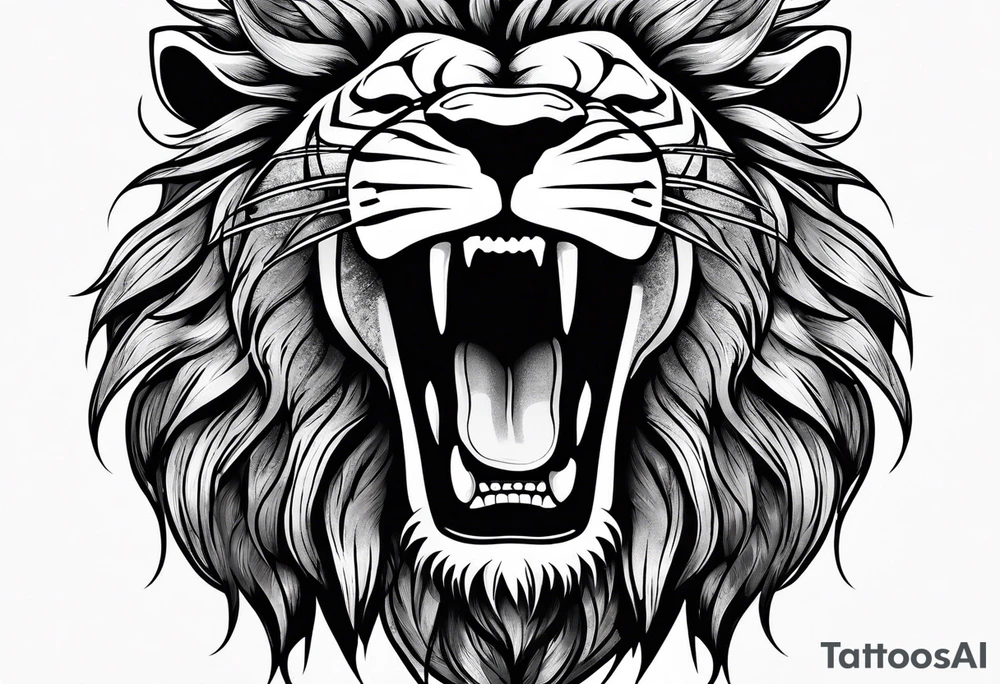 A lion roaring showing its beautiful teeth tattoo idea