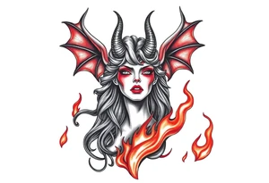 Female demon in the flame tattoo idea