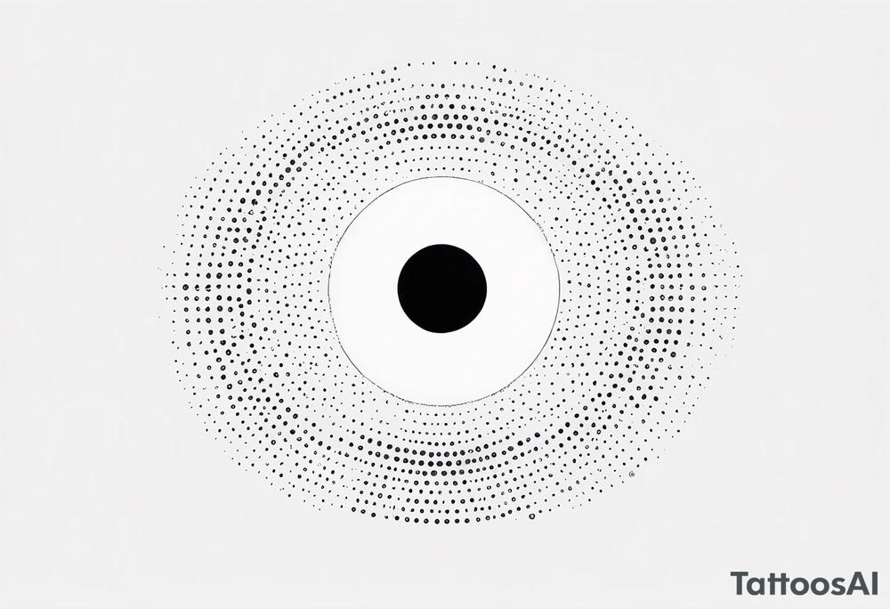 Circle made with black dots, looks like the sun, circle has white hole in the midle, gap between dots is getting bigger the further from the center tattoo idea tattoo idea