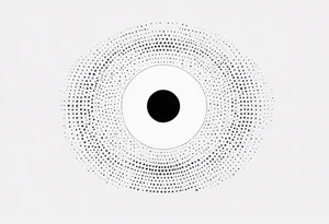 Circle made with black dots, looks like the sun, circle has white hole in the midle, gap between dots is getting bigger the further from the center tattoo idea tattoo idea